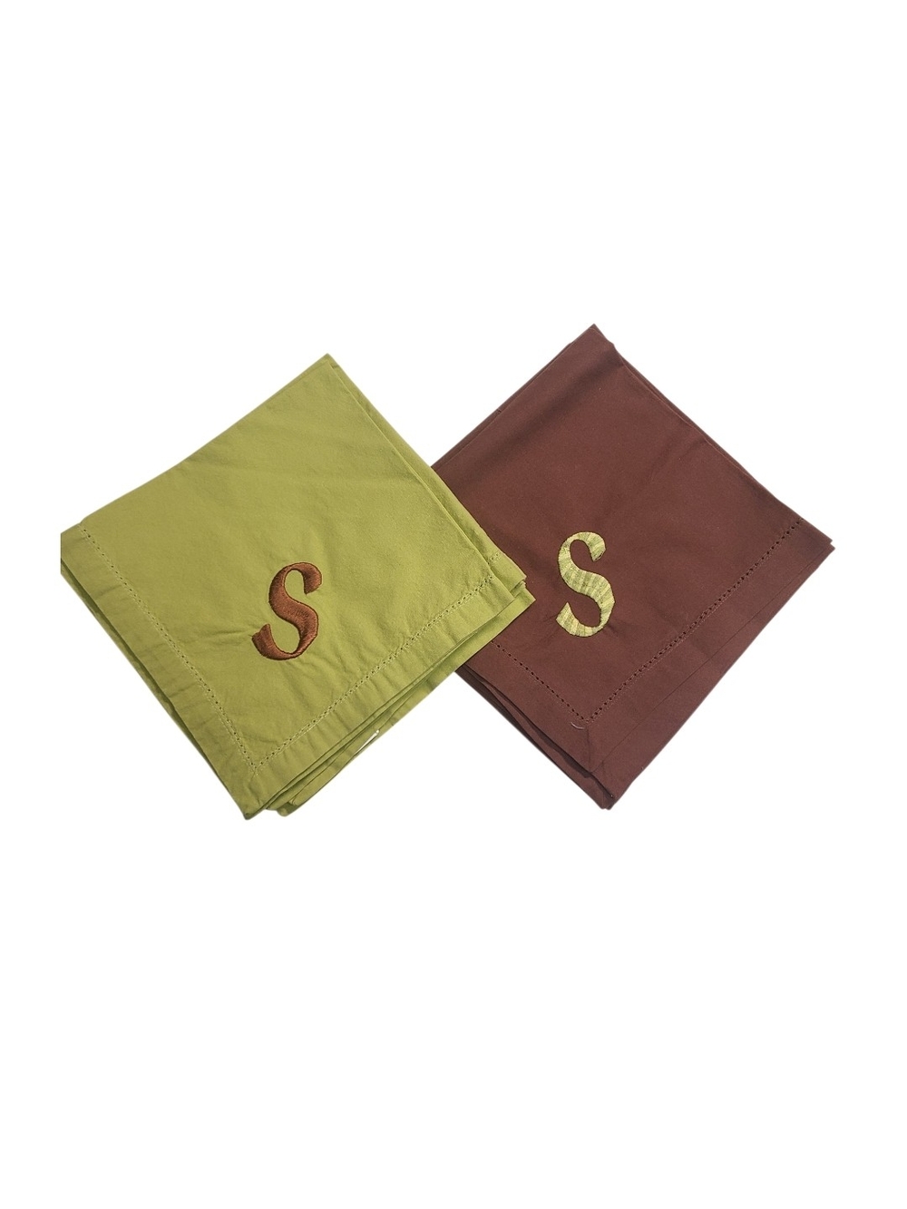 Mud Pie Monogram "S" Cloth Napkins Set of 7 Green And Brown Table Linens